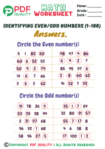 odd even worksheet (1-100) Answers